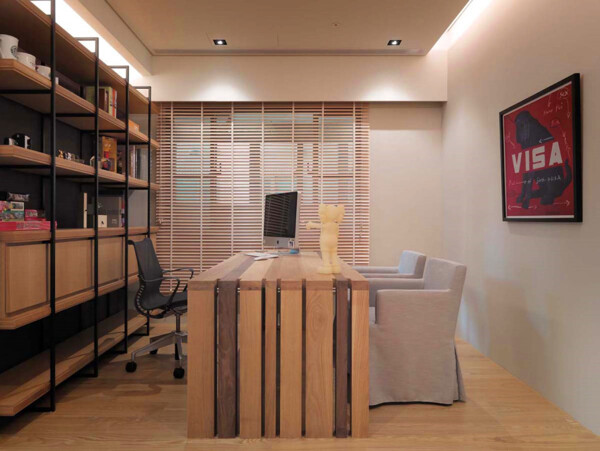 现代时尚书房条纹桌布室内装修效果图