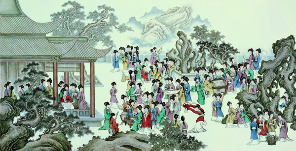 國畫藝術(shù)后宮佳麗休閑圖