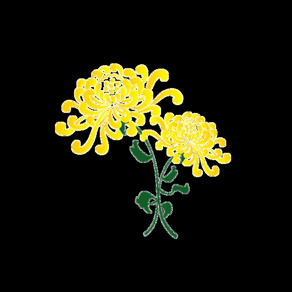 明媚黄色手绘菊花装饰元素