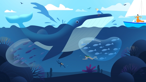 保护海洋潜泳遇鲸鱼