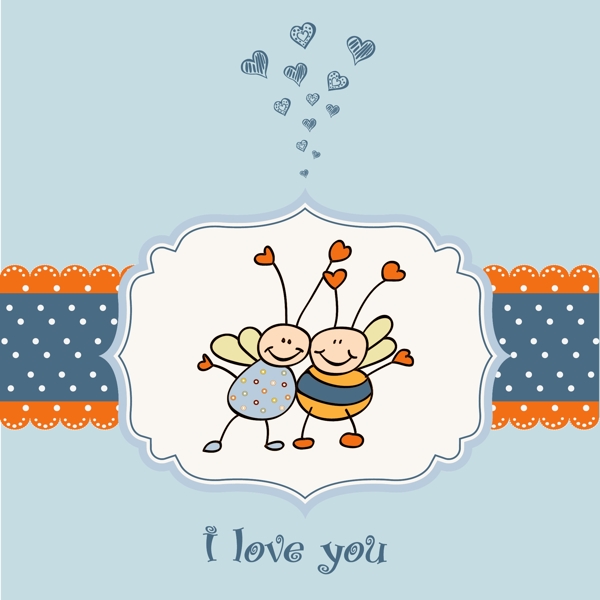 情人卡与可爱的蜜蜂