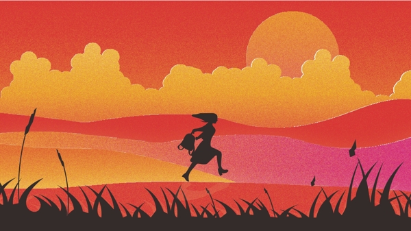 夕阳下的奔跑是我逝去的青春插画