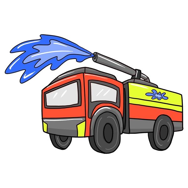 卡通手绘消防救火车工具