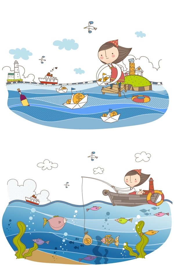 水上矢量插畫