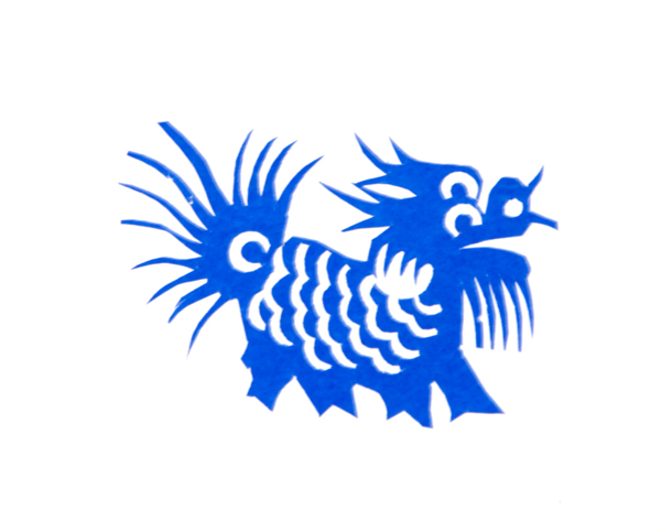 藍色的剪紙獅