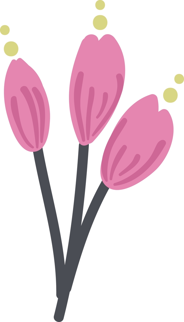 粉色卡通花朵树叶矢量素材
