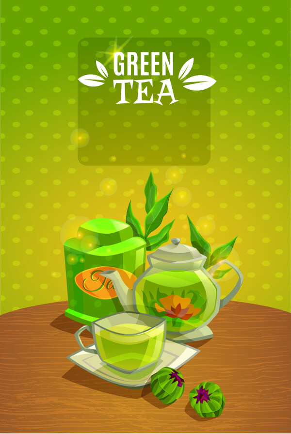 抹茶色绿茶茶叶海报背景