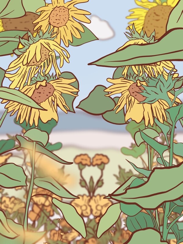 手绘夏季向日葵背景素材