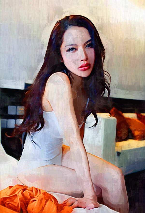 美女油畫寫生圖片
