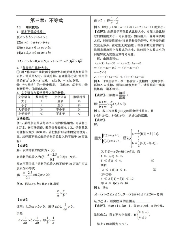 數(shù)學(xué)人教新課標(biāo)A版不等式復(fù)習(xí)測(cè)驗(yàn)