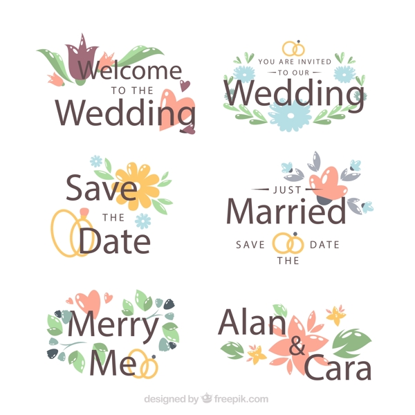 清新婚礼花卉标签图片