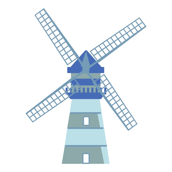 蓝色风车和建筑插图