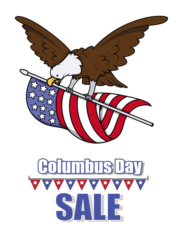 鹰鸟飞美国国旗在哥伦布日销售的旗帜