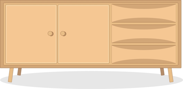 手绘矢量卡通家具柜子置物柜木柜子床头柜