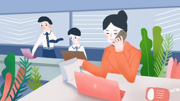 商務(wù)辦公小清新插畫
