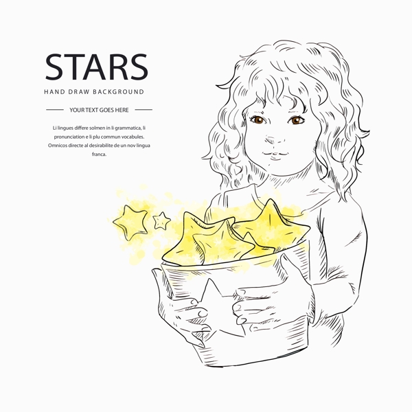 手绘素描捧着星星的孩子