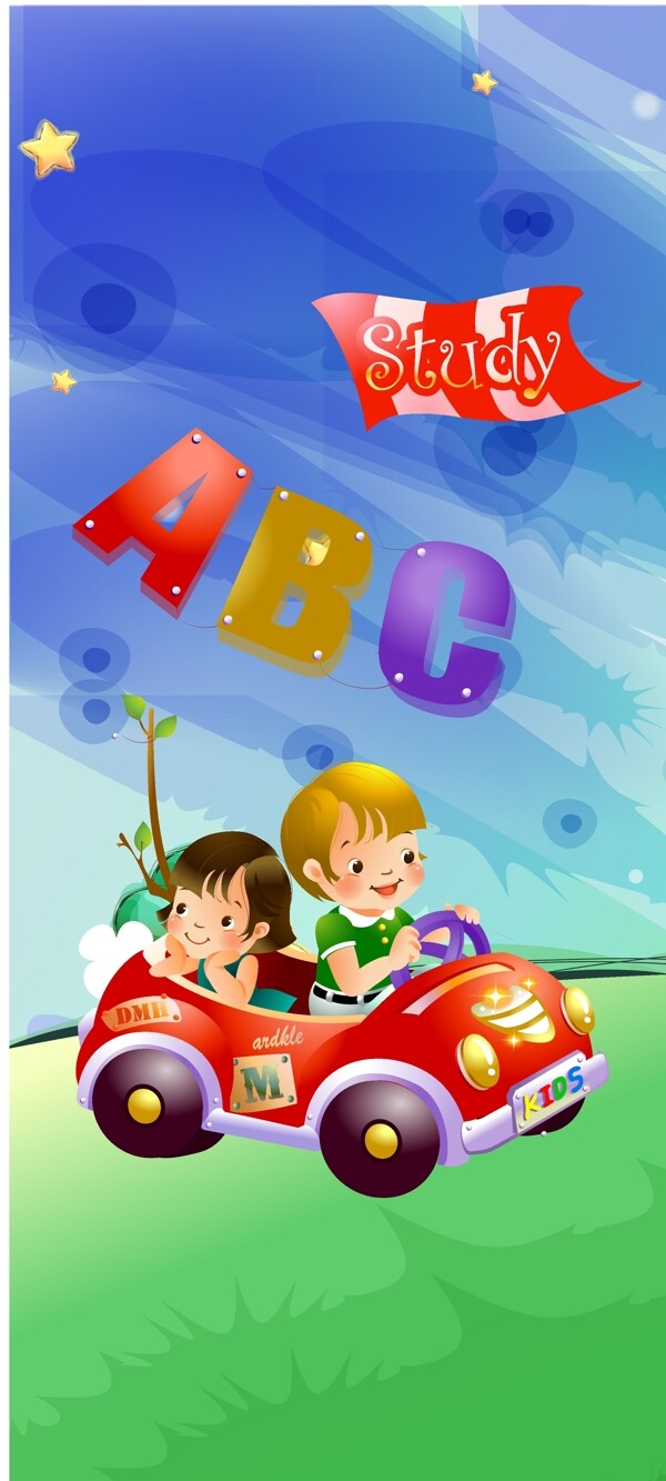 ABC卡通男孩女孩小汽车图片