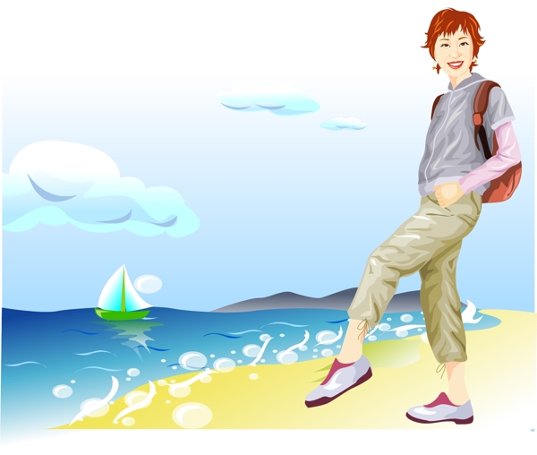 海邊背包女孩
