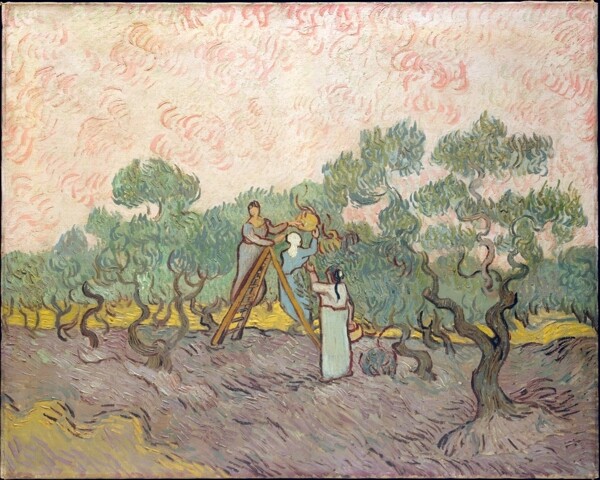 现代欧式印象风景油画采摘橄榄的女人
