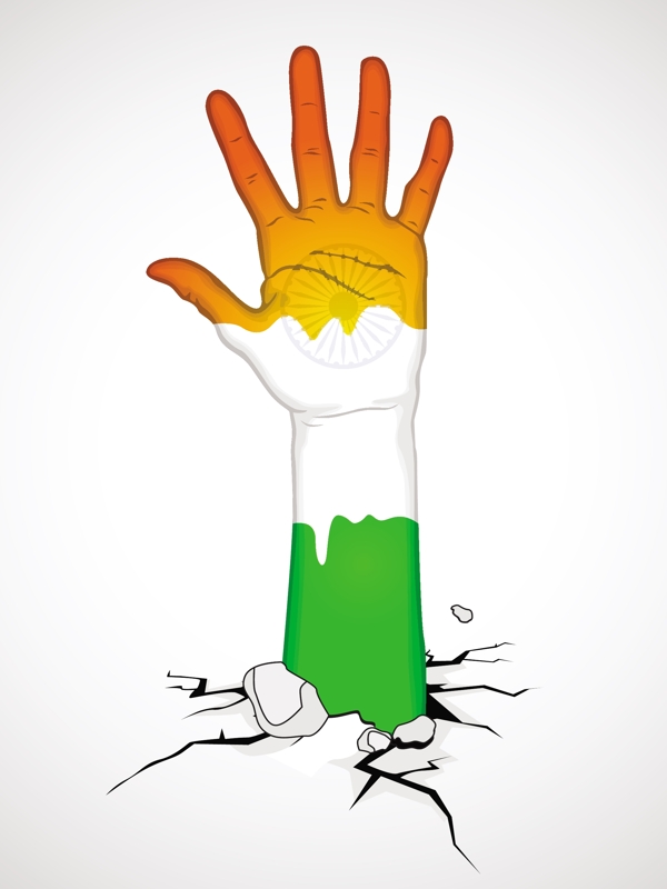 在印度国旗颜色的人的手