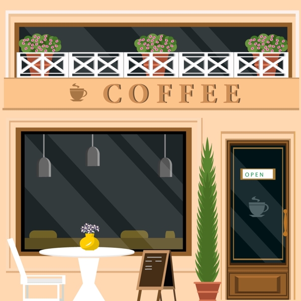 咖啡店立面设计的颜色风格自由向量