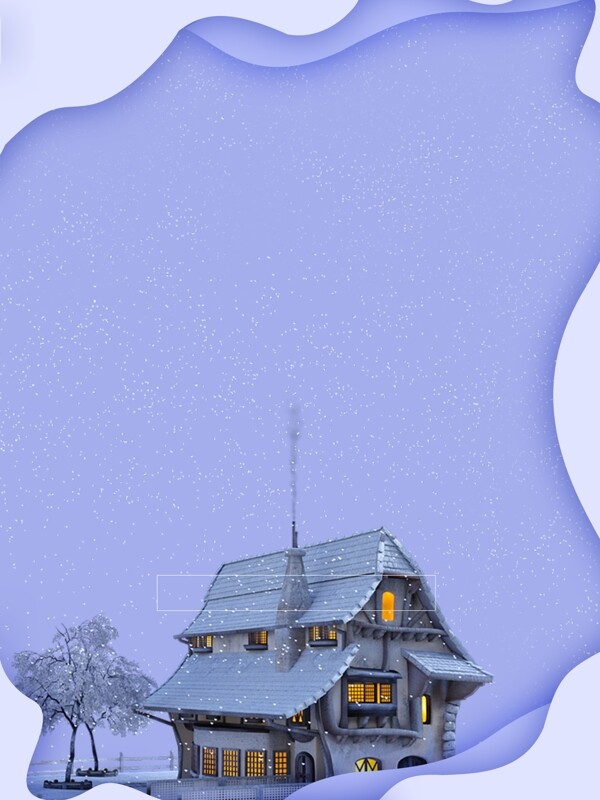 剪纸风紫色冬季城堡背景设计
