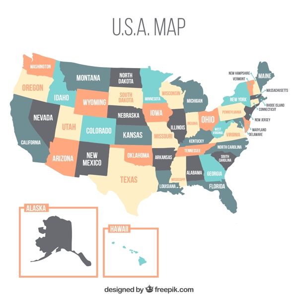 粉彩色美国地图设计矢量素材
