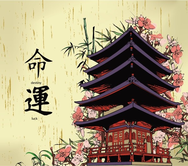 日本背景矢量插圖