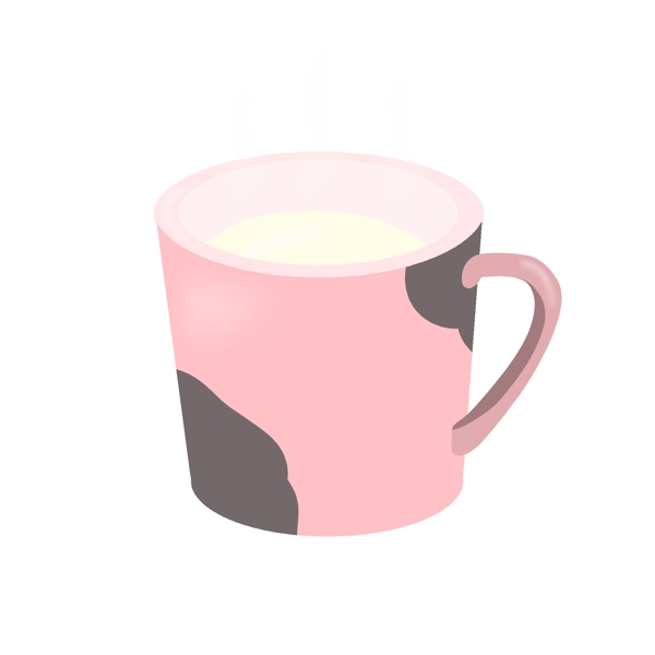 可爱粉红奶牛形状装在杯子里的牛奶小清新