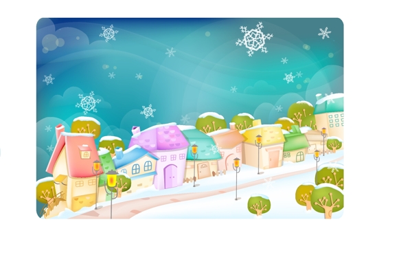 郊外矢量素材矢量冬天矢量風(fēng)景韓國(guó)風(fēng)景圣誕雪地雪花新年