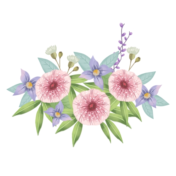 装饰粉色手绘清新唯美卡通花卉植物花束