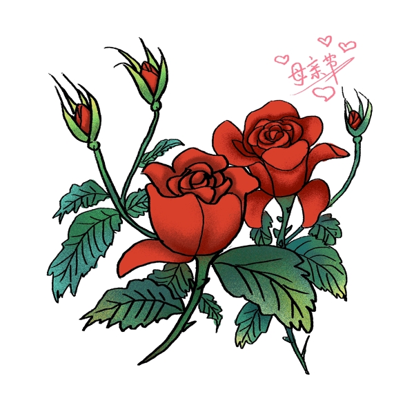 原创手绘母亲节玫瑰花元素