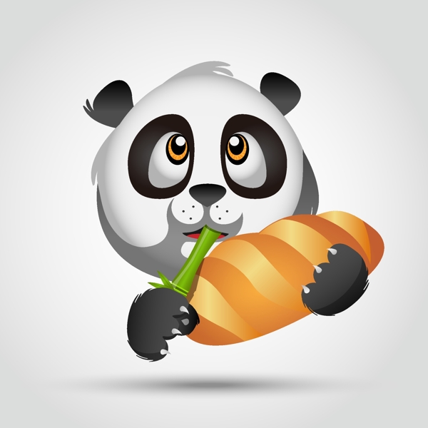 可愛(ài)吃竹子和面包的熊貓插畫(huà)