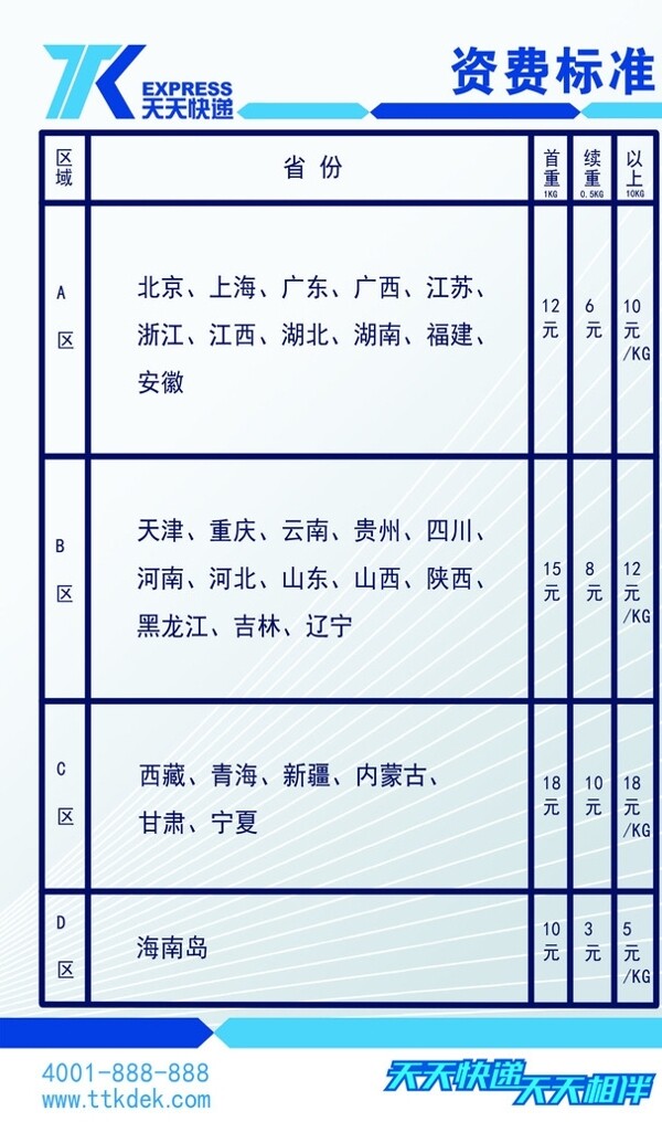 天天快遞制度價(jià)格表海圖片