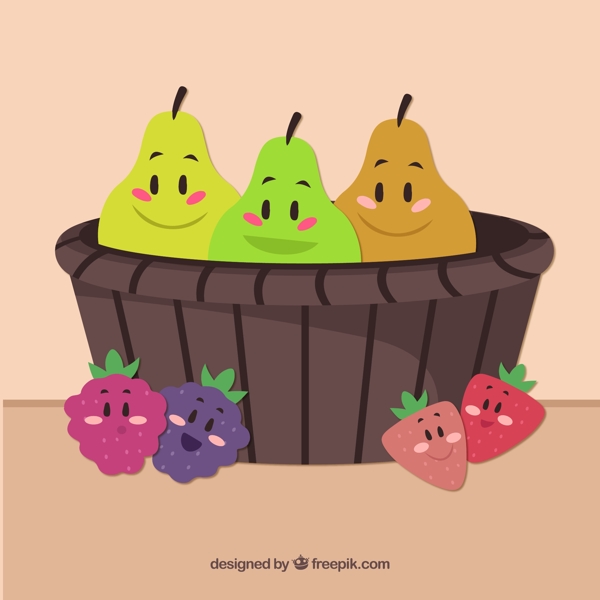 可爱水果和水果篮子矢量图