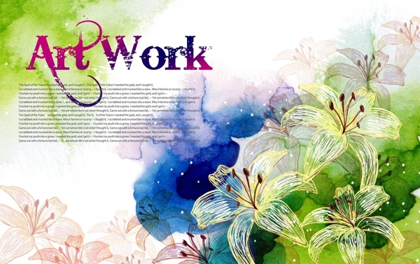水墨淡彩百合花卉设计图图片