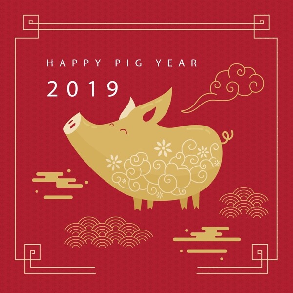 2019金色猪元素新年海报