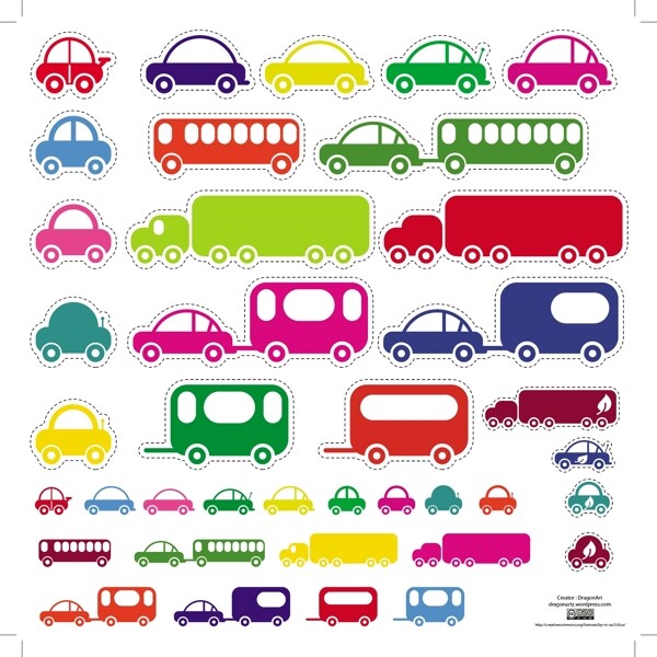 各种各样的玩具小汽车和公共汽车向量