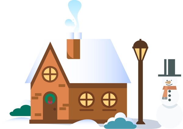积雪的小木屋和雪人