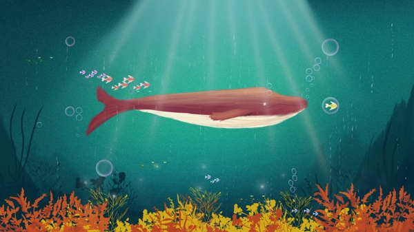 治愈系梦幻海洋世界深海遇鲸手绘插画海报