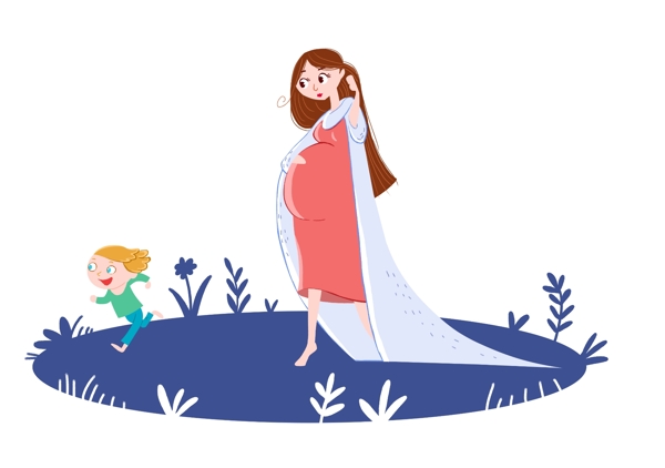 孕妇母女母亲节插画卡通背景素材图片