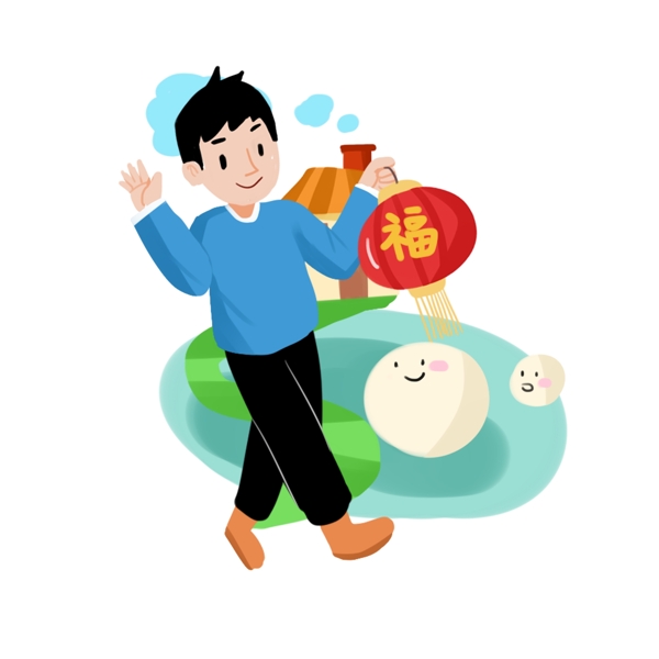 歡樂(lè)元宵手繪卡通人物PNG素材