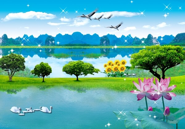自然風(fēng)情分層插畫(huà)PSD格式0002