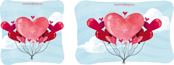 水彩背景与心形气球