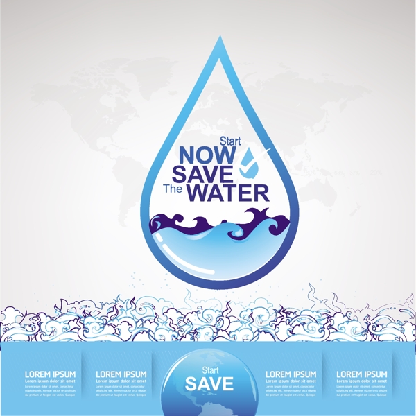 卡通水滴保护水资源环境矢量素材