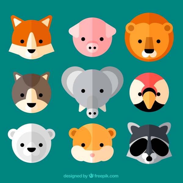 扁平化動物頭像矢量