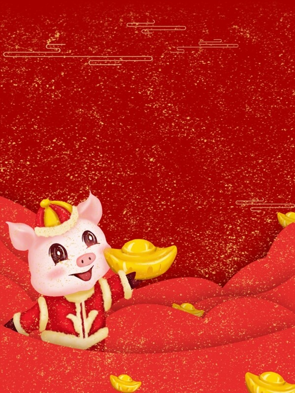 創(chuàng)意豬年紅色喜慶剪紙風(fēng)背景