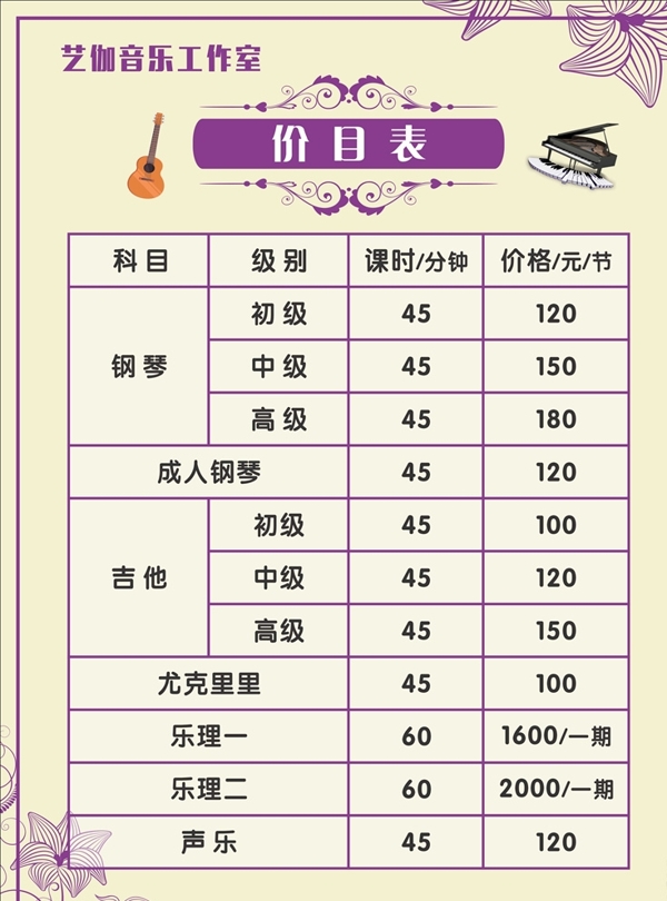 音樂價目表