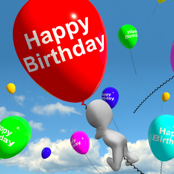 天空中的气球显示庆祝生日快乐