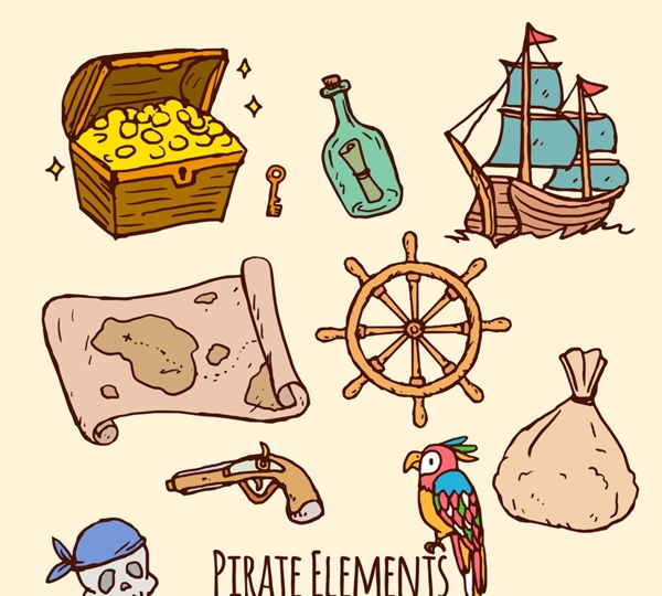 彩绘海盗元素矢量素材